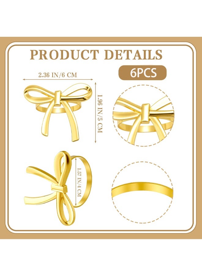 6 Pcs Gold Bow Napkin Rings, Butterfly Napkin Holders for Wedding Birthday Party Thanksgiving Christmas, Zinc Alloy Napkin Rings for Dinner Banquet Family Gathering Decoration - Image 2