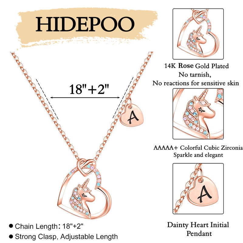 Hidepoo Unicorn Necklace - CZ Heart Pendant Initial Necklaces Unicorns Jewelry Birthday Gifts I Letter Heart Unicorn Necklace Gift - Image 5