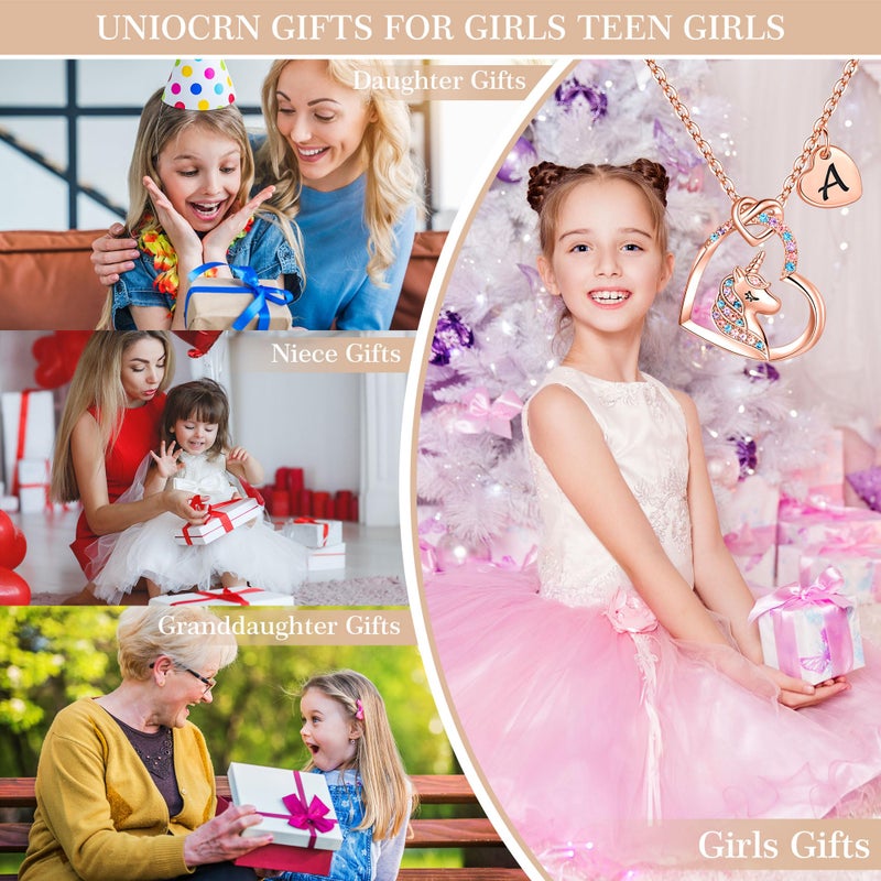 Hidepoo Unicorn Necklace - CZ Heart Pendant Initial Necklaces Unicorns Jewelry Birthday Gifts I Letter Heart Unicorn Necklace Gift - Image 3