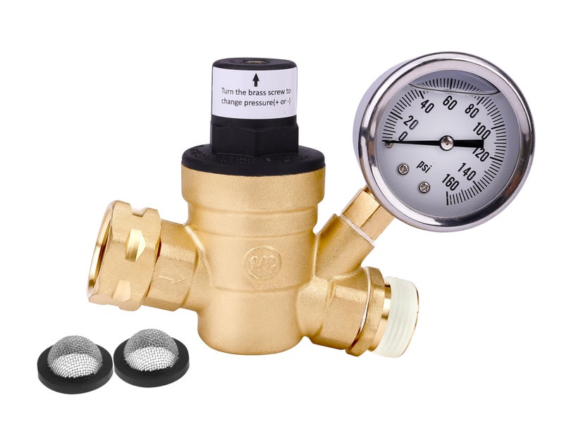 RV Water Pressure Regulator with Gauge Adjustable 34 Water Hose Valve  RV Camper Water Pressure Regulator Trucks Trailer  Trailer Water Pressure Gauge