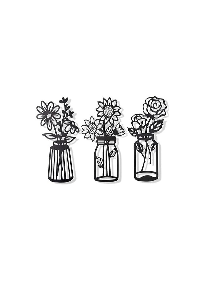 MIRFA Wooden Wall Art With Self Adhesive Base - Black (Flower Vases - Daisy, Sunflower, Rose)  - Image 1