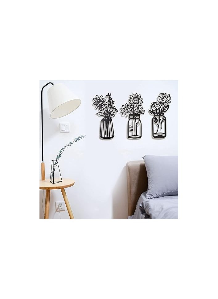 MIRFA Wooden Wall Art With Self Adhesive Base - Black (Flower Vases - Daisy, Sunflower, Rose)  - Image 2