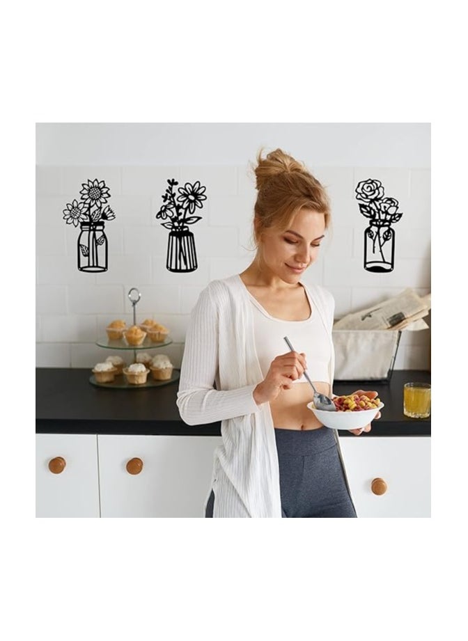 MIRFA Wooden Wall Art With Self Adhesive Base - Black (Flower Vases - Daisy, Sunflower, Rose)  - Image 4