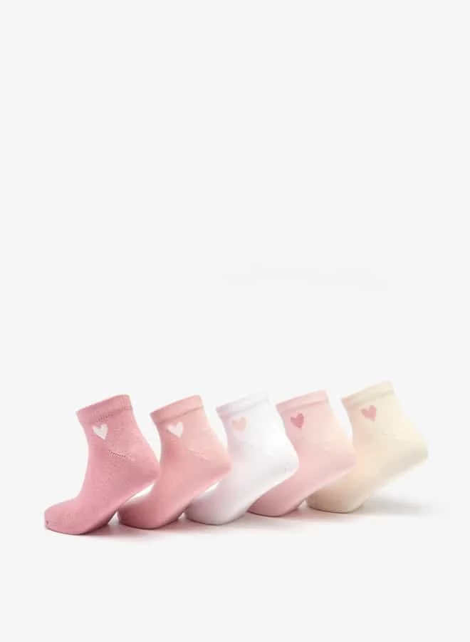 Little Missy  Girls Heart Print Ankle Length Socks - Set of 5 for Women | Best Price UAE