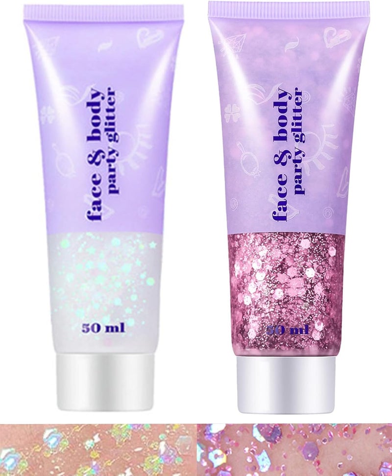 مجموعة جل اللمعان الوردي والأبيض لجسمك، جل مكياج وجه لفعاليات المغنين، لامع هولوجرافي يدوم طويلاً مع لامعات كبيرة للعيون والشفتين والشعر والأظافر، ملحقات مهرجان ريف، أبيض ووردي