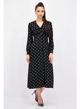 WHISTLES Women Allover Print Midi Dress, Black  - Image 1