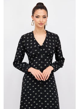 WHISTLES Women Allover Print Midi Dress, Black  - Image 2