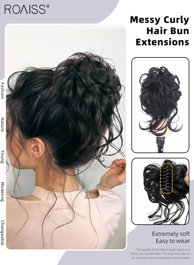 roaiss Messy Curly Hair Bun Extensions, Wavy Synthetic Chignon with High Elastic Claw, Hair Accessories Donut Roller Bun Wig for Women Updo Scrunchies, Natural Black - Image 1