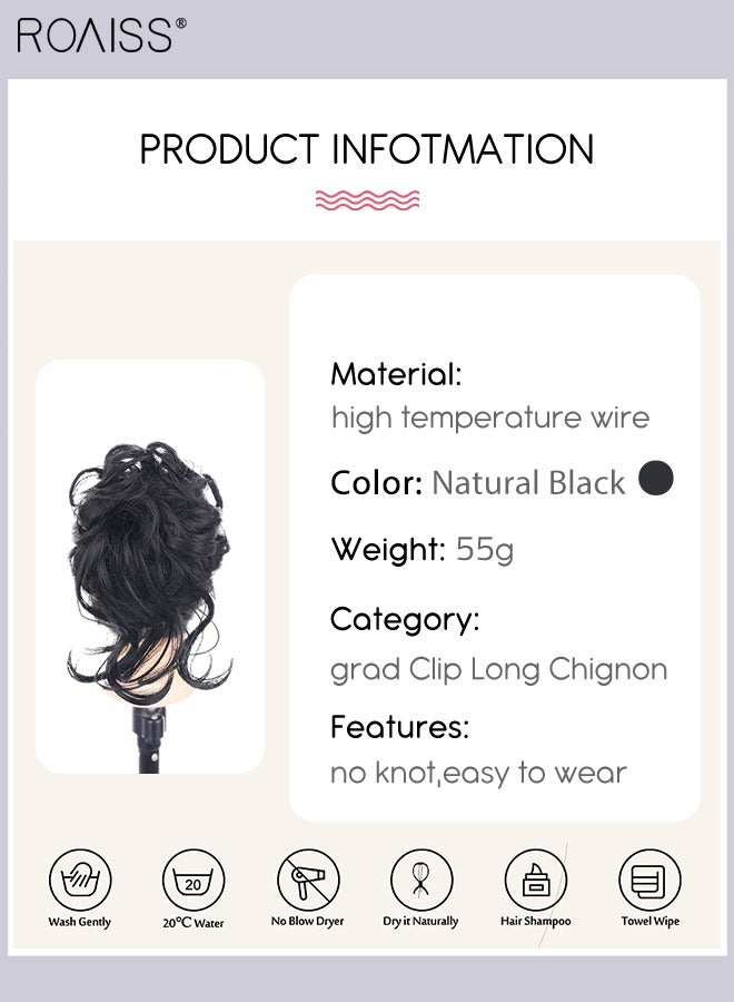roaiss Messy Curly Hair Bun Extensions, Wavy Synthetic Chignon with High Elastic Claw, Hair Accessories Donut Roller Bun Wig for Women Updo Scrunchies, Natural Black - Image 3