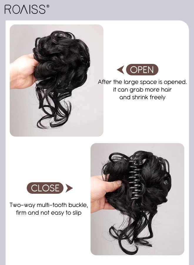 roaiss Messy Curly Hair Bun Extensions, Wavy Synthetic Chignon with High Elastic Claw, Hair Accessories Donut Roller Bun Wig for Women Updo Scrunchies, Natural Black - Image 4