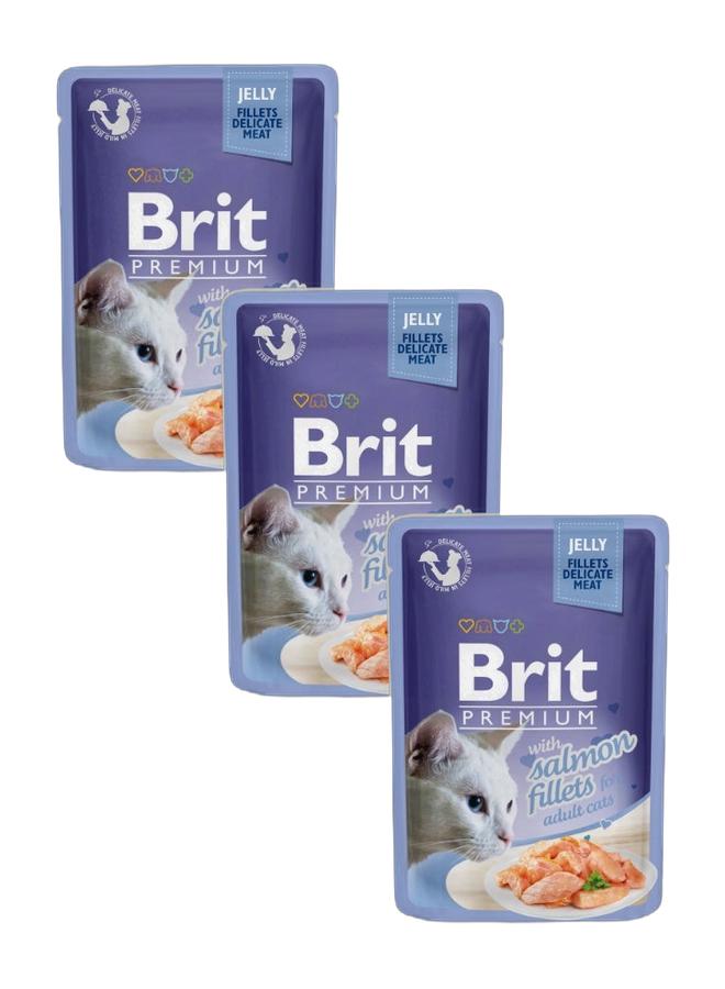 BRIT PREMIUM CAT POUCH 85G SALMON FILLETS Bundle 3 pouches - Image 1