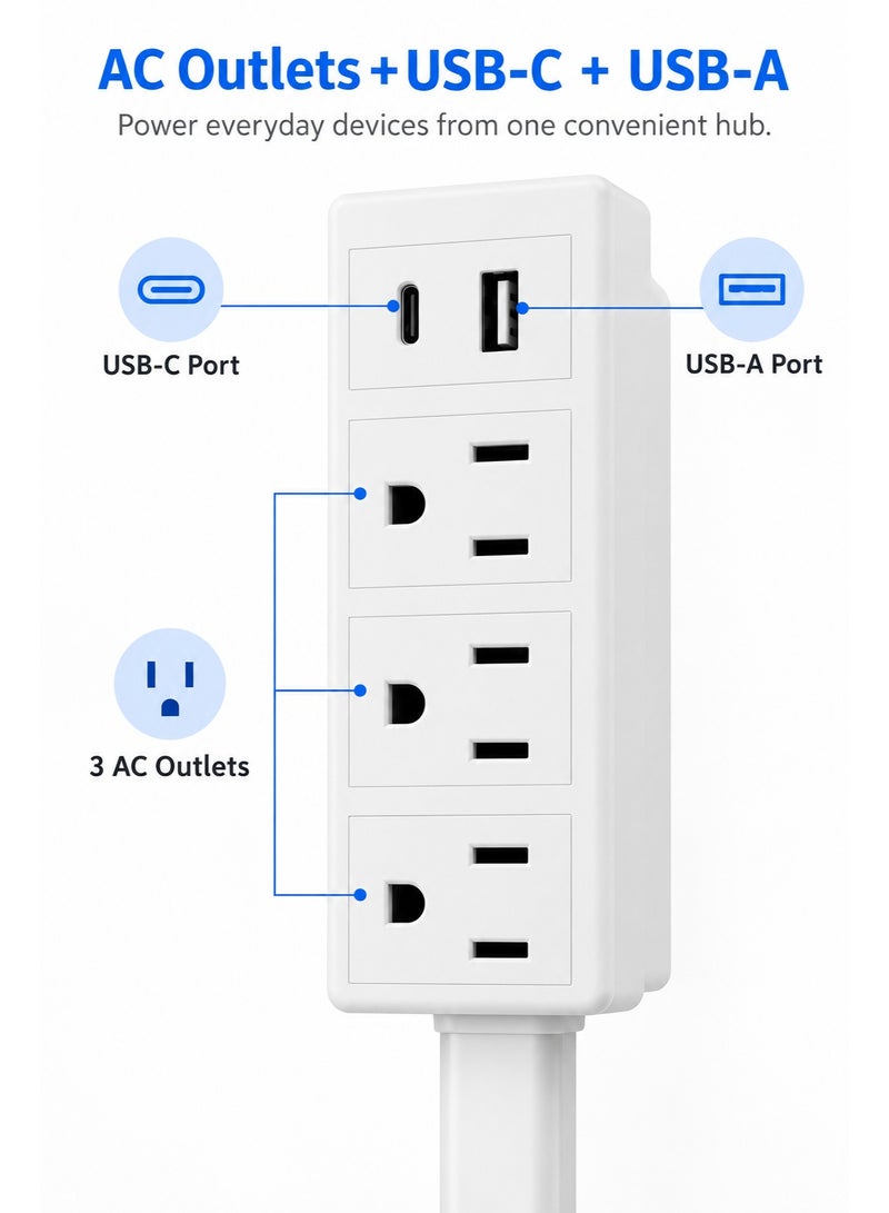 موسع مأخذ الكهرباء. وصول إلى المآخذ الصعبة الوصول! مزود بمدخل USB-A وUSB-C و2 مخرج AC، يمتد من 22" إلى 34"، يدور 180 درجة. يمكن استخدامه خلف الأرائك، الطاولات الجانبية، المكاتب، وأكثر. - Image 4