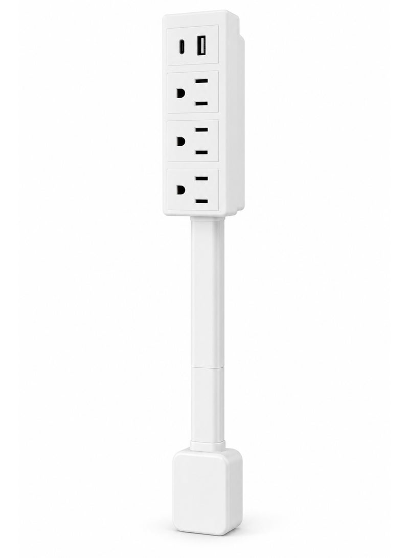 موسع مأخذ الكهرباء. وصول إلى المآخذ الصعبة الوصول! مزود بمدخل USB-A وUSB-C و2 مخرج AC، يمتد من 22" إلى 34"، يدور 180 درجة. يمكن استخدامه خلف الأرائك، الطاولات الجانبية، المكاتب، وأكثر. - Image 1