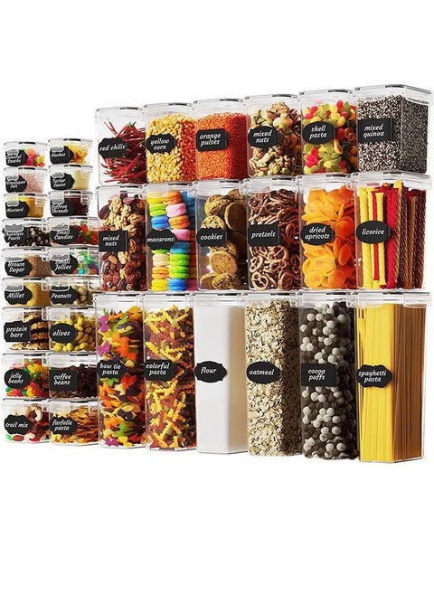 36 Pack Cereal and Dry Food Storage Containers, Stackable Boxes Containers for Kitchen Food, Airtight Plastic Kitchen Storage Organizer for Snack, Baking Supplies