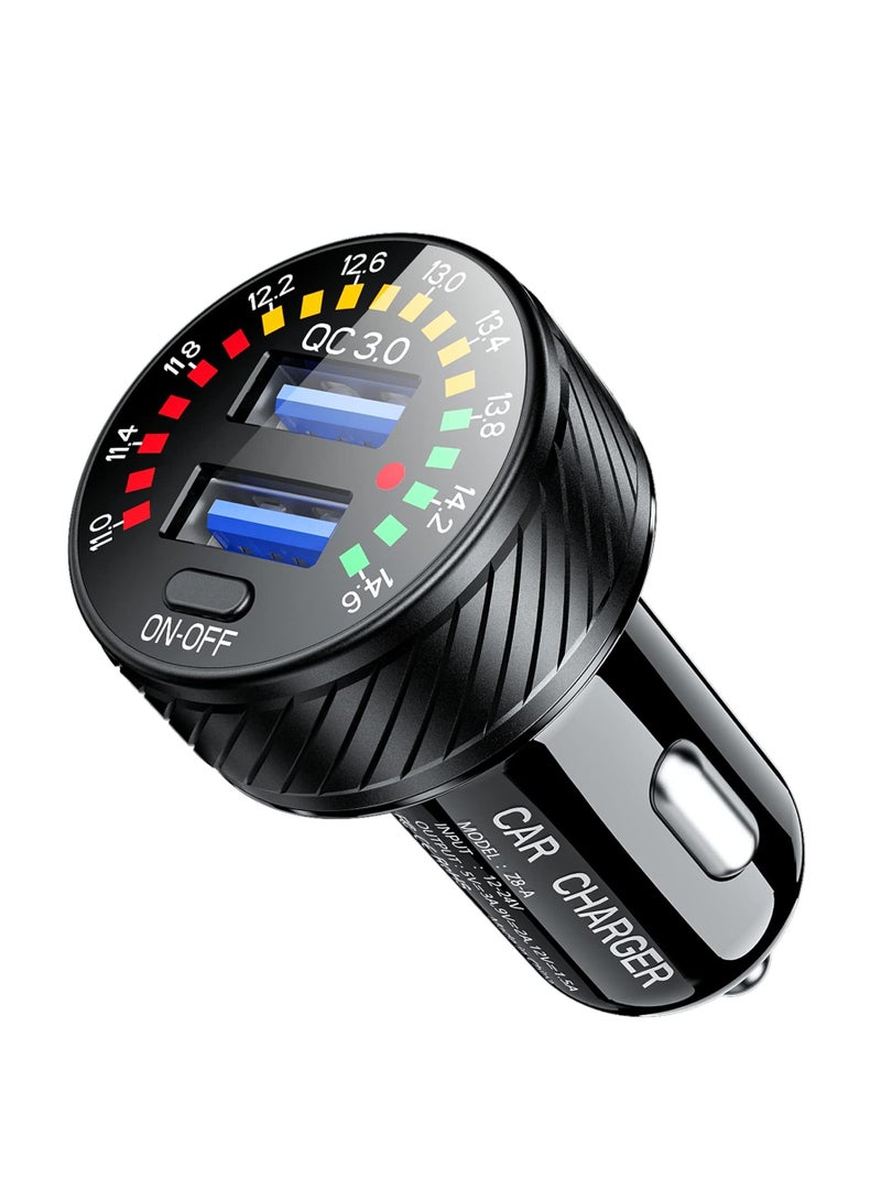 SYOSI Car Charger Adapter Cigarette Lighter, USB 36W/3A QC3.0 Dual Port USB Car Quick Charger with LED Voltmeter Switch for Phone Camera iPhone 13/12/11/X/XR, Galaxy S22 S21 20 10 9, Car Charger Adapter - Image 1