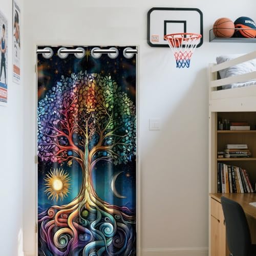 CHGCRAFT Tree of Life Door Curtain for Doorway Bohemia Style Doorway Curtain Sun and Moon Room Divider Curtains Folding Doors Curtain for Closet Door Bedroom Living Room Doorway, 39x79 Inch - Image 5