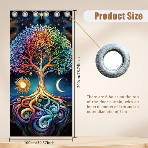 CHGCRAFT Tree of Life Door Curtain for Doorway Bohemia Style Doorway Curtain Sun and Moon Room Divider Curtains Folding Doors Curtain for Closet Door Bedroom Living Room Doorway, 39x79 Inch - Image 2