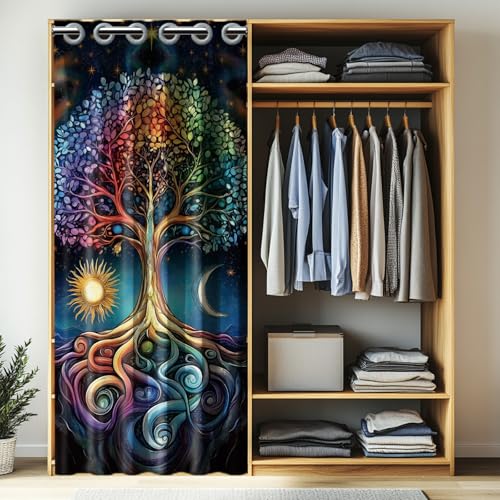 CHGCRAFT Tree of Life Door Curtain for Doorway Bohemia Style Doorway Curtain Sun and Moon Room Divider Curtains Folding Doors Curtain for Closet Door Bedroom Living Room Doorway, 39x79 Inch - Image 4
