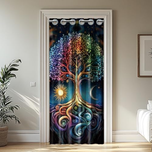 CHGCRAFT Tree of Life Door Curtain for Doorway Bohemia Style Doorway Curtain Sun and Moon Room Divider Curtains Folding Doors Curtain for Closet Door Bedroom Living Room Doorway, 39x79 Inch - Image 1