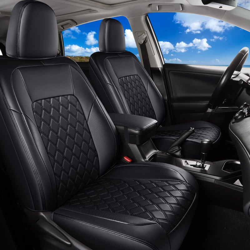 أغطية مقاعد السيارة هوداسورس تناسب تويوتا RAV4 تغطية كاملة مقاومة للماء أغطية وسائد جلدية مجموعة كاملة تناسب تويوتا RAV4 XLE LE XLE بريميوم ليمتد 2013-2018 غير مناسبة للهجين أسود