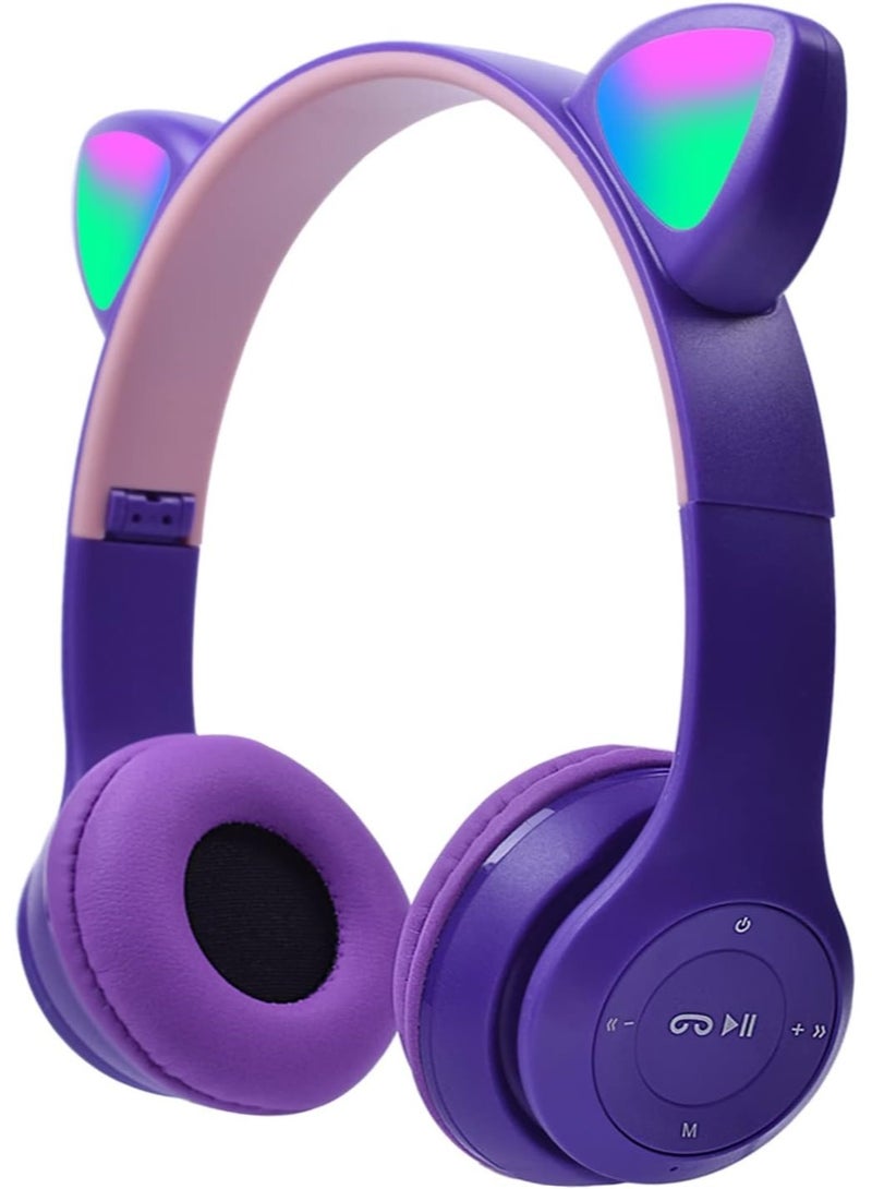 NEW Children's Cat Ear LED Headphones with Microphone, TF Card, Foldable Bluetooth Wireless Stereo Headset – Fun & Colorful Audio Experience - Image 1