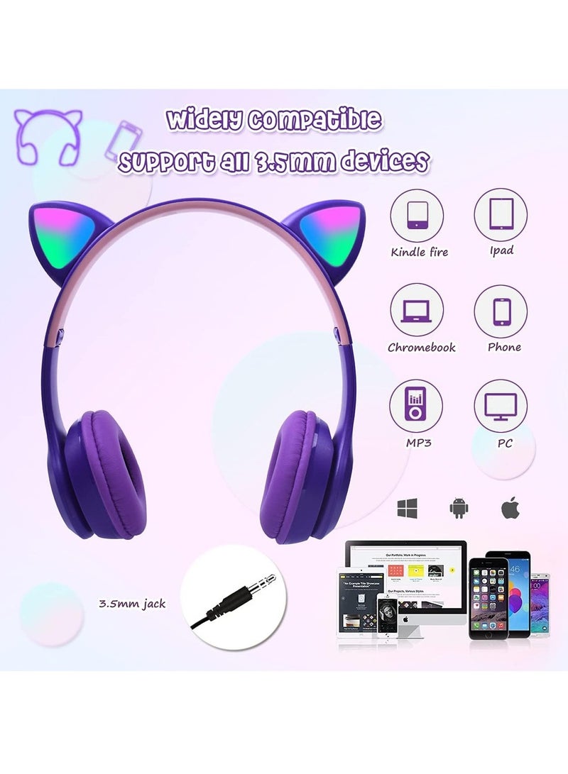 NEW Children's Cat Ear LED Headphones with Microphone, TF Card, Foldable Bluetooth Wireless Stereo Headset – Fun & Colorful Audio Experience - Image 2