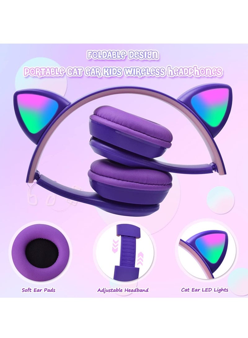 NEW Children's Cat Ear LED Headphones with Microphone, TF Card, Foldable Bluetooth Wireless Stereo Headset – Fun & Colorful Audio Experience - Image 3