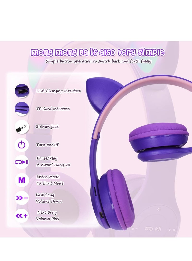 NEW Children's Cat Ear LED Headphones with Microphone, TF Card, Foldable Bluetooth Wireless Stereo Headset – Fun & Colorful Audio Experience - Image 5
