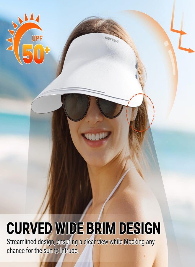 Sukeen Wide Brim Sun Visor Hat for Women Men,UPF50+ Seamless Sun Hats Foldable Ponytail Beach Hats for Daily Outdoor Sport (White) - Image 3