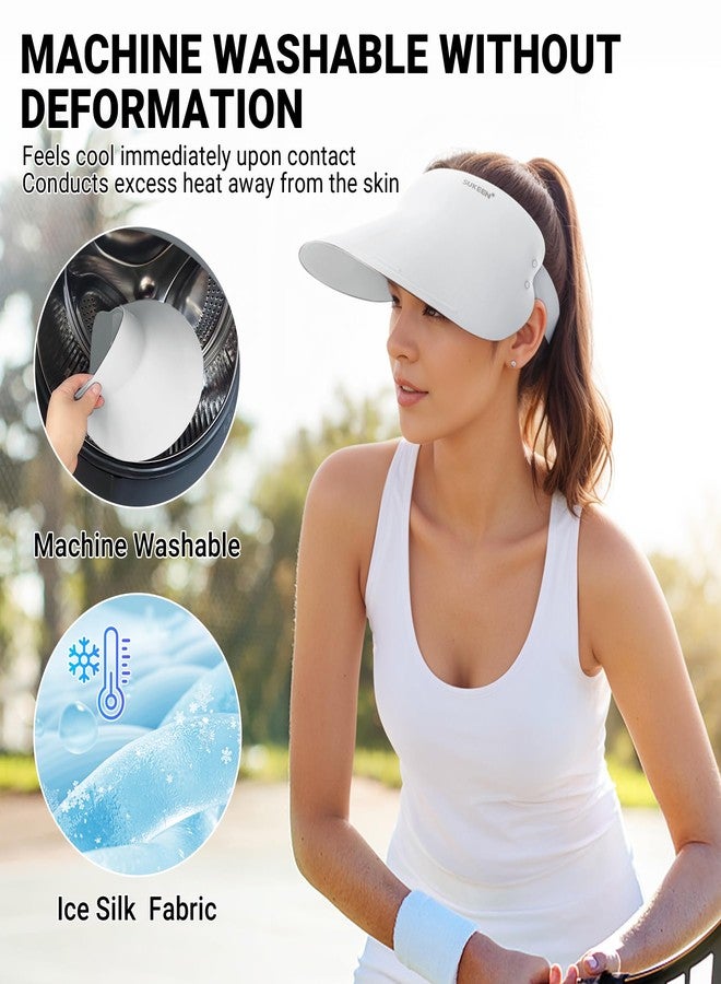 Sukeen Wide Brim Sun Visor Hat for Women Men,UPF50+ Seamless Sun Hats Foldable Ponytail Beach Hats for Daily Outdoor Sport (White) - Image 4