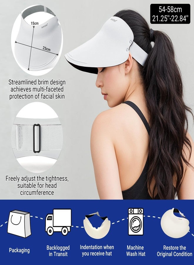 Sukeen Wide Brim Sun Visor Hat for Women Men,UPF50+ Seamless Sun Hats Foldable Ponytail Beach Hats for Daily Outdoor Sport (White) - Image 2