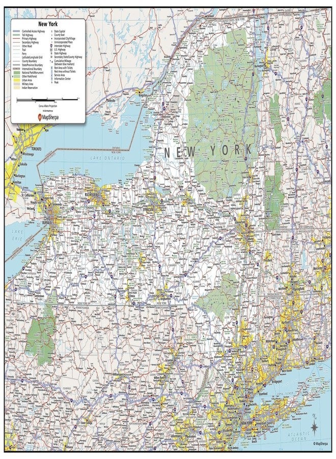 MapSherpa خريطة جدارية لولاية نيويورك من ماب شيربا - صغيرة الحجم - ملصق مقاس 16 × 21 بوصة - تغليف أمامي - Image 1