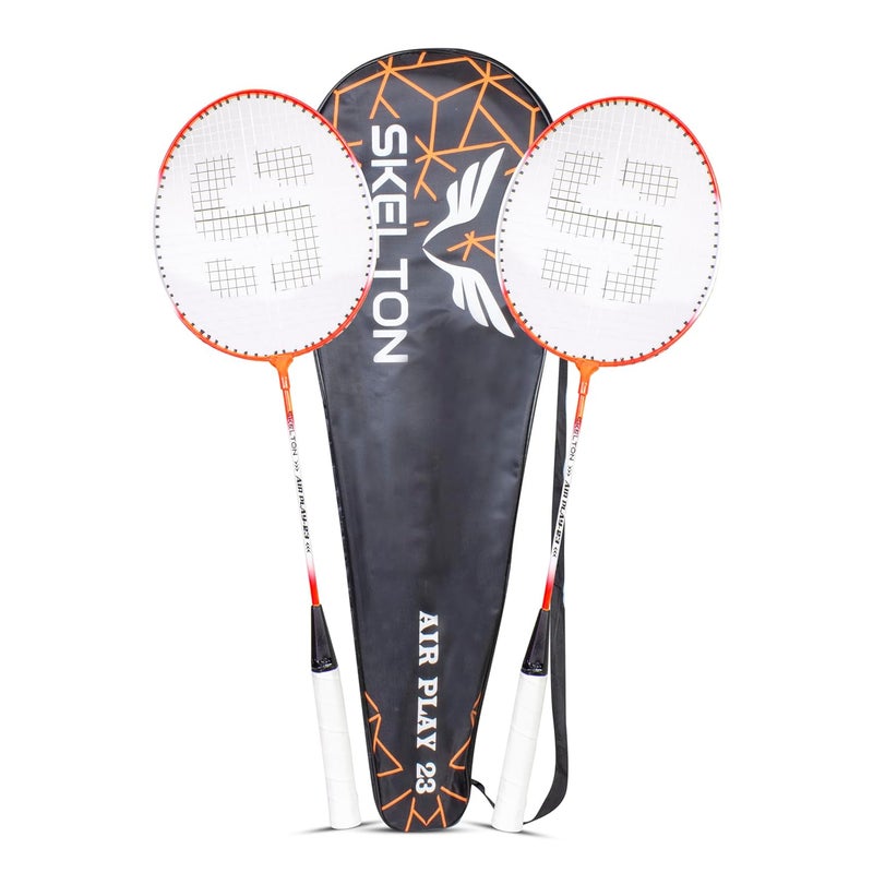 SKELETON Aluminum Badminton Light Weight Racquet,Shuttle Cock Pack of 3 | (White - Orange) - Image 2