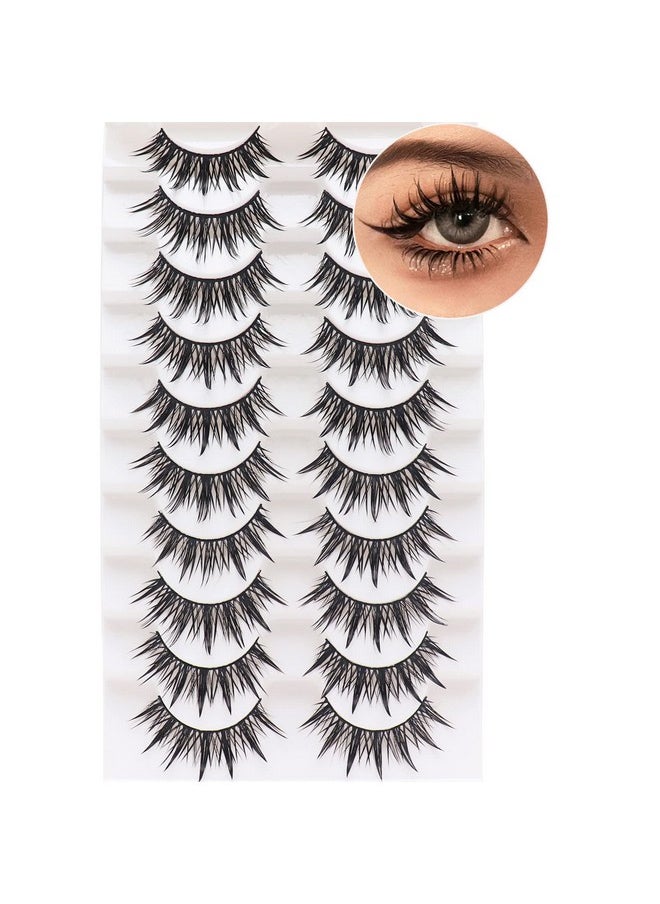 Losha - Eyelashes Wispy Wet Look Manga Lashes Natural Look 18Mm Spiky Anime Fake Eyelashes 10 Pairs Handmade Faux Mink Lashes Pack (02) - Image 1