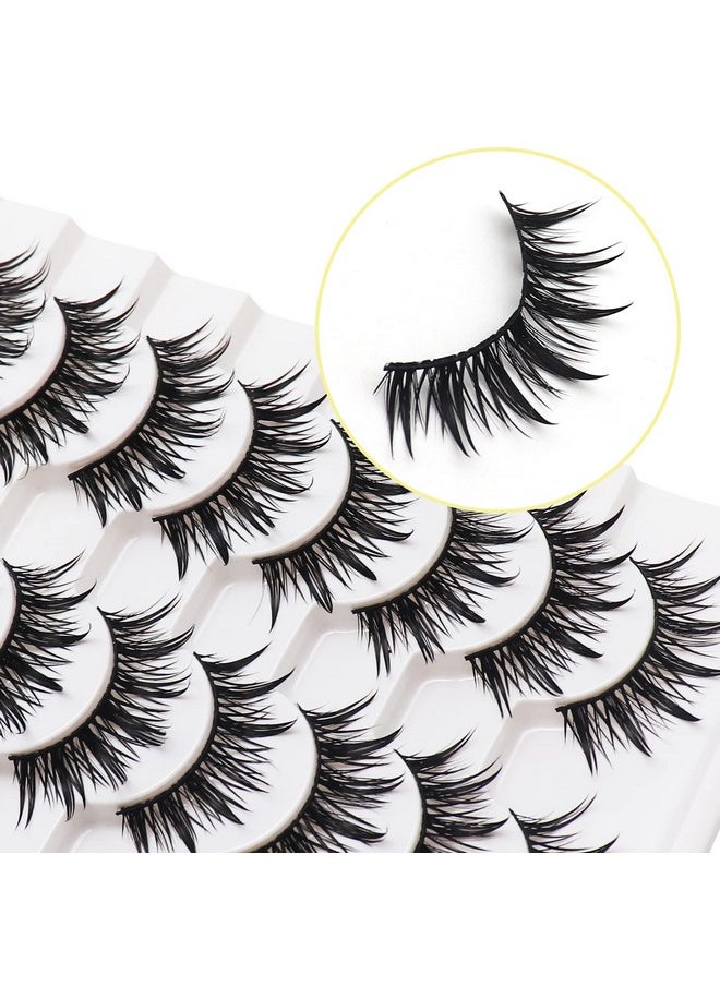 Losha - Eyelashes Wispy Wet Look Manga Lashes Natural Look 18Mm Spiky Anime Fake Eyelashes 10 Pairs Handmade Faux Mink Lashes Pack (02) - Image 1