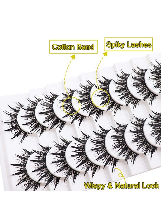 Losha - Eyelashes Wispy Wet Look Manga Lashes Natural Look 18Mm Spiky Anime Fake Eyelashes 10 Pairs Handmade Faux Mink Lashes Pack (02) - Image 1