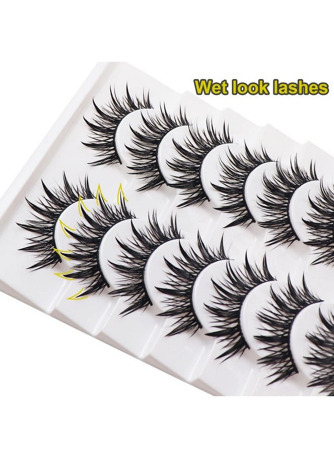 Losha - Eyelashes Wispy Wet Look Manga Lashes Natural Look 18Mm Spiky Anime Fake Eyelashes 10 Pairs Handmade Faux Mink Lashes Pack (02) - Image 1