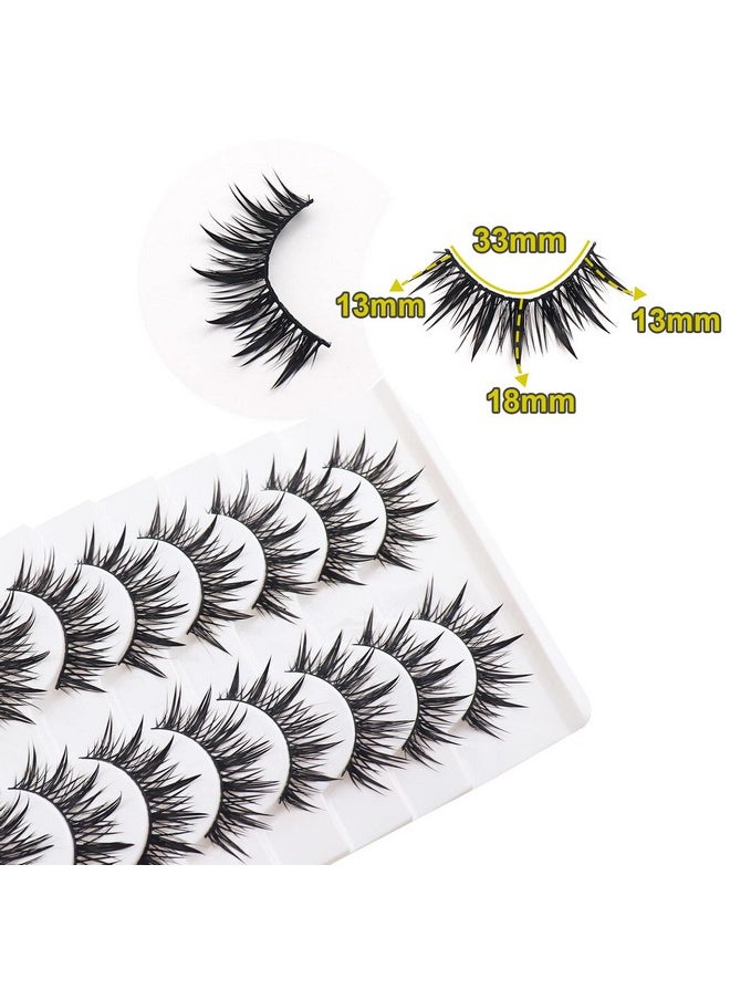 Losha - Eyelashes Wispy Wet Look Manga Lashes Natural Look 18Mm Spiky Anime Fake Eyelashes 10 Pairs Handmade Faux Mink Lashes Pack (02) - Image 1