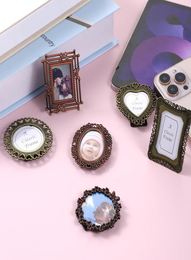 EupHHonycs 6 Pcs Mini Vintage Picture Frame 1 Inch Wallet Size Picture Frames Assorted Colors Tiny Metal DIY Photo Frames Tiny Metal Photo Frame for Tabletop Wall Display Old Fashioned Photoes Gallery Art Decor - Image 5