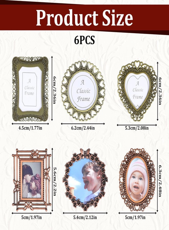 EupHHonycs 6 Pcs Mini Vintage Picture Frame 1 Inch Wallet Size Picture Frames Assorted Colors Tiny Metal DIY Photo Frames Tiny Metal Photo Frame for Tabletop Wall Display Old Fashioned Photoes Gallery Art Decor - Image 2