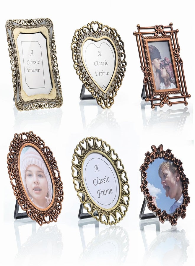 EupHHonycs 6 Pcs Mini Vintage Picture Frame 1 Inch Wallet Size Picture Frames Assorted Colors Tiny Metal DIY Photo Frames Tiny Metal Photo Frame for Tabletop Wall Display Old Fashioned Photoes Gallery Art Decor - Image 1