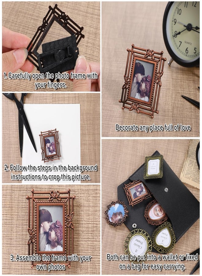 EupHHonycs 6 Pcs Mini Vintage Picture Frame 1 Inch Wallet Size Picture Frames Assorted Colors Tiny Metal DIY Photo Frames Tiny Metal Photo Frame for Tabletop Wall Display Old Fashioned Photoes Gallery Art Decor - Image 4