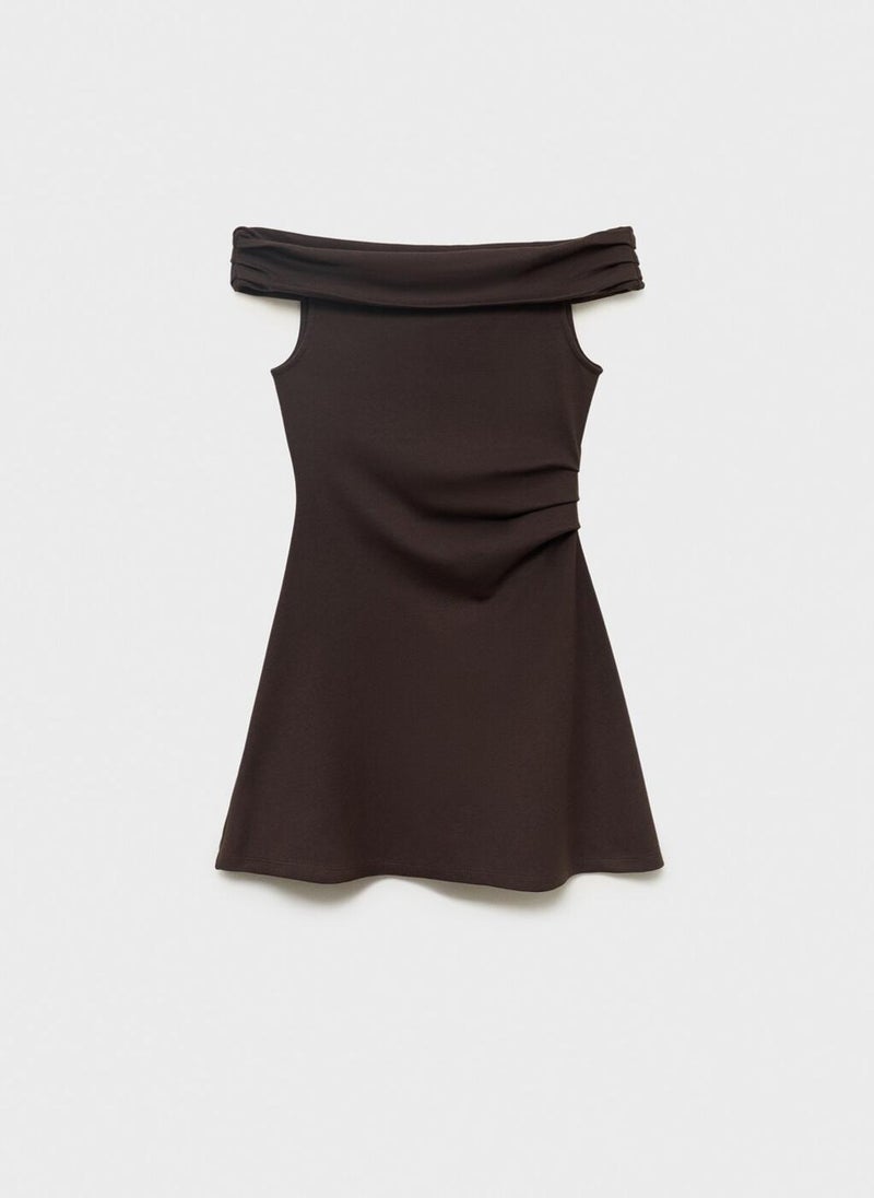 MANGO Off-Shoulder Brown Dress  - Image 5