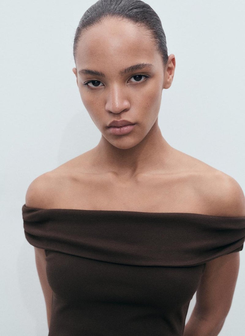 MANGO Off-Shoulder Brown Dress  - Image 3