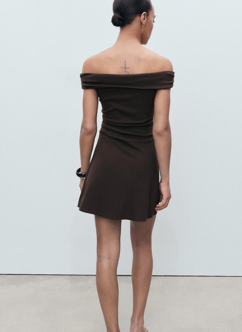 MANGO Off-Shoulder Brown Dress  - Image 2