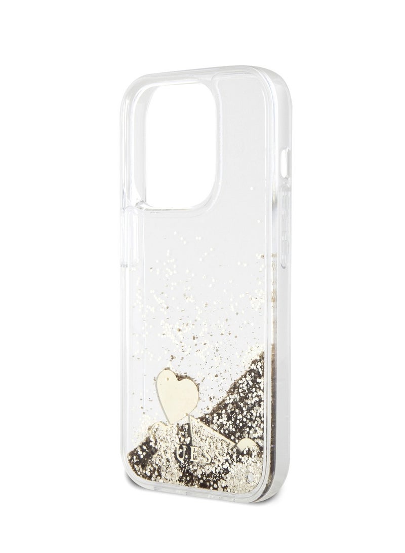 GUESS HC Liquid Glitter Case with Charms Pattern for iPhone 15 Pro -Gold - Image 4