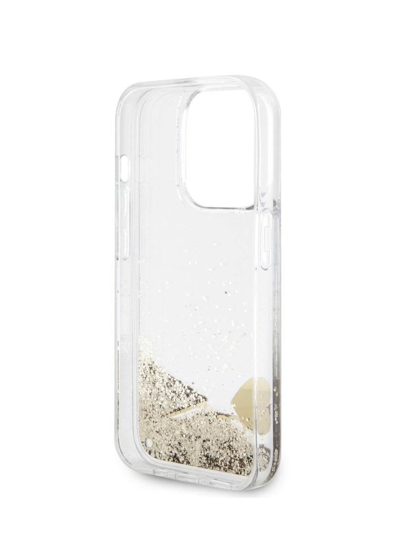 GUESS HC Liquid Glitter Case with Charms Pattern for iPhone 15 Pro -Gold - Image 5