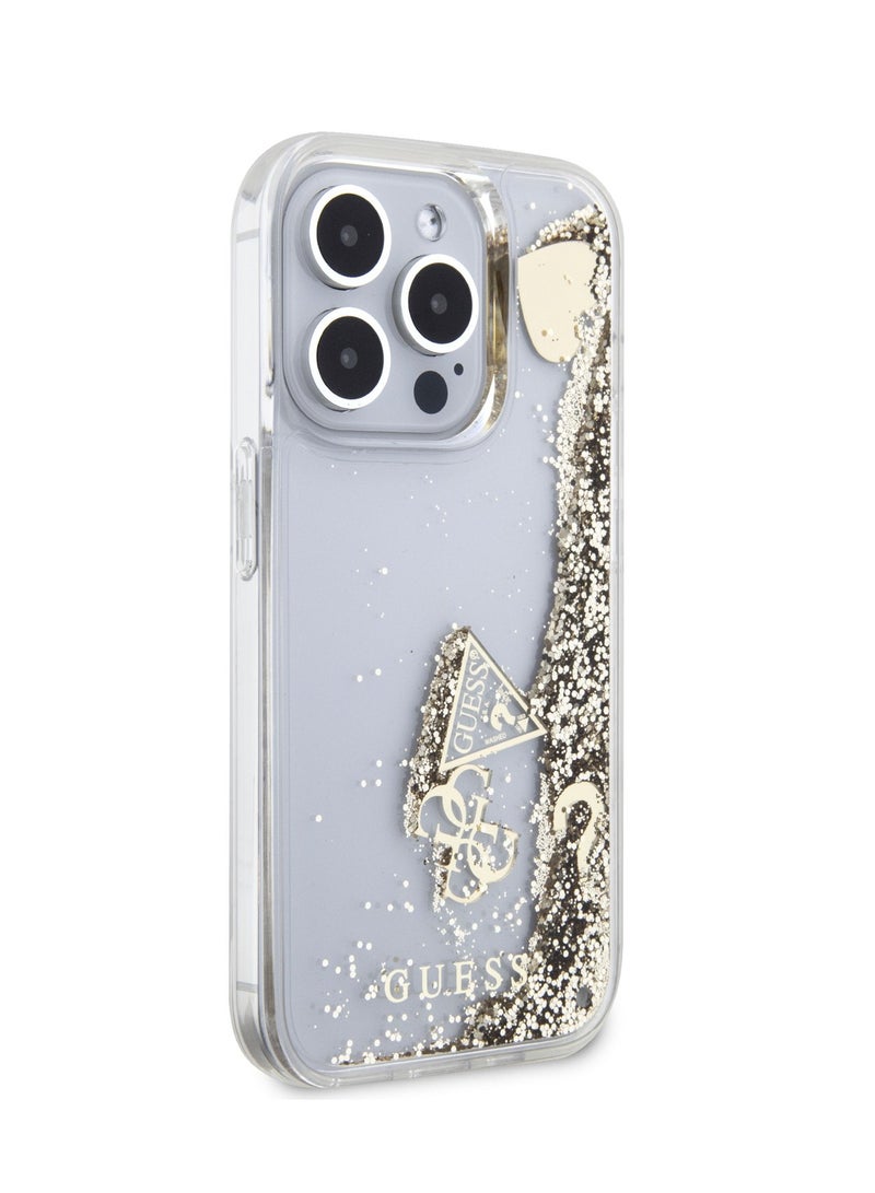 GUESS HC Liquid Glitter Case with Charms Pattern for iPhone 15 Pro -Gold - Image 2