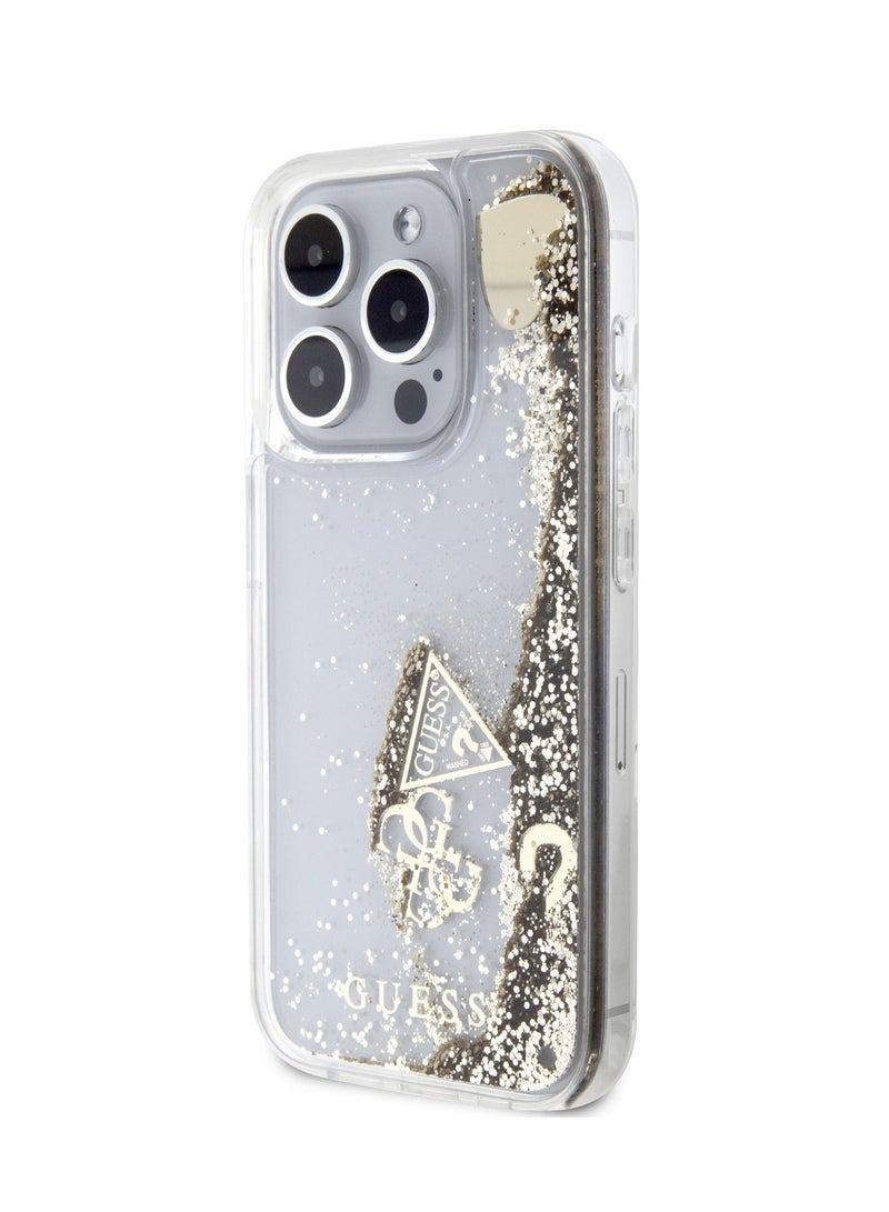 GUESS HC Liquid Glitter Case with Charms Pattern for iPhone 15 Pro -Gold - Image 3
