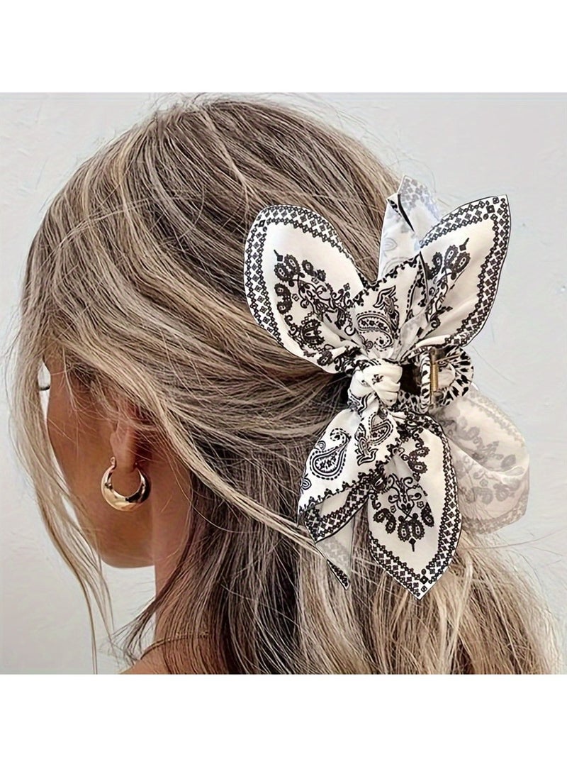 1 PC classically elegant butterfly hairpin with bow and tassel for women and girls, printed boho blue style hair accessory for vacation and holiday shoots - Image 1